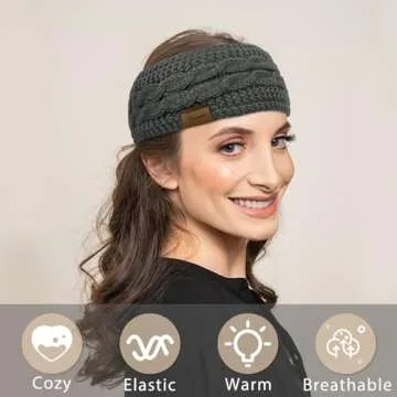 YSense Womens Ear Warmer Headband Cable Knit Winter Headbands Fleece Lined Ear Warmers Stocking Stuffers Gifts for Women