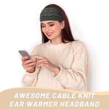 YSense Womens Ear Warmer Headband Cable Knit Winter Headbands Fleece Lined Ear Warmers Stocking Stuffers Gifts for Women