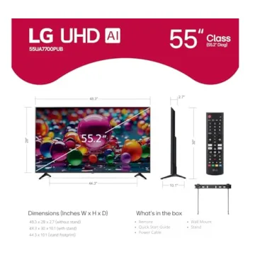 LG 55" UHD AI UA75 Smart TV 4K Gen8 Processor with Wall Mount - Renewed