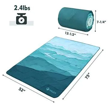 VILLEY Picnic Blanket, 3-Layer Camping Blanket 52"x75", Machine Washable, Water Repellent and Sandproof, Packable and Portable for Camping, Travel, Park, Beach and Indoor Use
