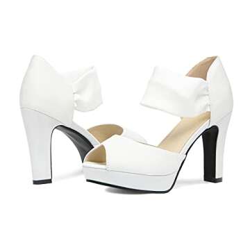 GATUXUS Women's Chunky High Heels Sandals Open Toe Platform Ankle Strappy Sandals Dress Shoes (US10, White)