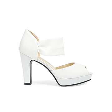 GATUXUS Women's Chunky High Heels Sandals Open Toe Platform Ankle Strappy Sandals Dress Shoes (US10, White)