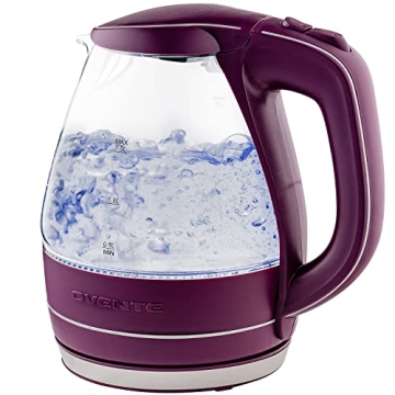 OVENTE Glass Electric Kettle Hot Water Boiler 1.5 Liter Borosilicate Glass Fast Boiling Countertop H...