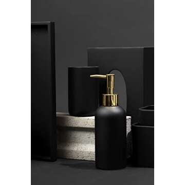 Essentra Home Matte Black Liquid Soap Dispenser with Gold Pump for Bathroom, Bedroom or Kitchen. Great for Hand Lotions and Essential Oils. 10 Fluid Ounce - Matte Black Collection.