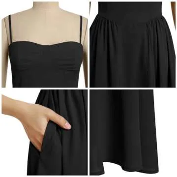 ABEHIK Corset Sundress for Women 2024 Bustier Flowy Midi Dress Spaghetti Strap Backless Casual Low Cut Summer Wedding Guest Cocktail Homecoming Party Dresses with Pockets Black XL