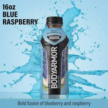 BODYARMOR Sports Drink Sports Beverage, Blue Raspberry, Natural Flavors With Vitamins, Potassium-Packed Electrolytes, No Preservatives, Perfect For Athletes, 16 Fl Oz (Pack of 12)