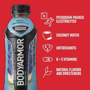 BODYARMOR Sports Drink Sports Beverage, Blue Raspberry, Natural Flavors With Vitamins, Potassium-Packed Electrolytes, No Preservatives, Perfect For Athletes, 16 Fl Oz (Pack of 12)