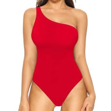 MANGOPOP Women's One Shoulder Off Shoulder Long Sleeve Bodysuit Tops