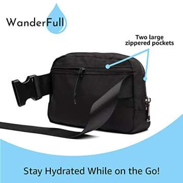 WanderFull Original Crossbody HydroBeltbag | Fanny Pack with Removable Water Bottle Holder | Adjustable Waist Bag for Carrying Your Purse, Phone, Accessories w/Tumbler Holder (Black)