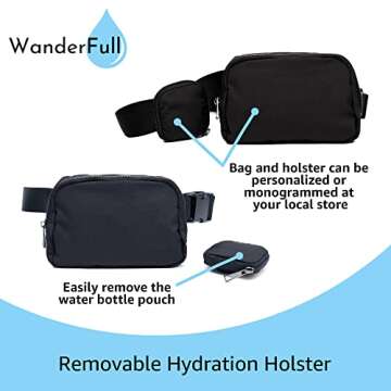 WanderFull Original Crossbody HydroBeltbag | Fanny Pack with Removable Water Bottle Holder | Adjustable Waist Bag for Carrying Your Purse, Phone, Accessories w/Tumbler Holder (Black)