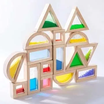 Large Wooden Building Blocks for Toddlers Baby Kids 16 Pcs Rainbow Blocks Geometry Sensory Stacking Construction Toys Set Colorful Preschool Learning Educational Toys for Boys & Girls…