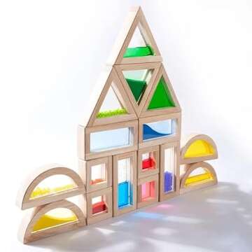 Large Wooden Building Blocks for Toddlers Baby Kids 16 Pcs Rainbow Blocks Geometry Sensory Stacking Construction Toys Set Colorful Preschool Learning Educational Toys for Boys & Girls…