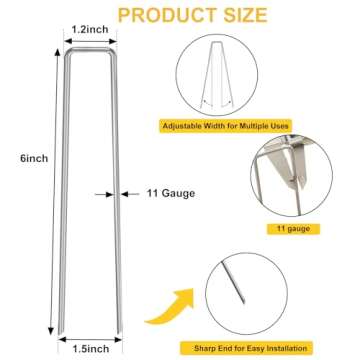 HongWay 500 Pack Landscape Staples Garden Staples Yard Stakes 6 Inch 11 Gauge Anti-Rust Heavy-Duty F...