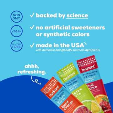 HYDRANT Hydrate Variety 30 Stick Packs, Electrolyte Powder Rapid Hydration Mix, Hydration Powder Packets Drink Mix, Helps Rehydrate Better Than Water