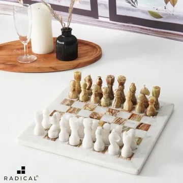 Radicaln Marble Chess Set 12'' Inches White and Green Onyx Handmade Marble Chess Pieces for Chess Set Board Game - Chess Set, Checker Board Game - Travel Set Chess Figure