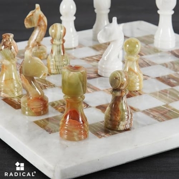 Radicaln Marble Chess Set 12'' Inches White and Green Onyx Handmade Marble Chess Pieces for Chess Set Board Game - Chess Set, Checker Board Game - Travel Set Chess Figure