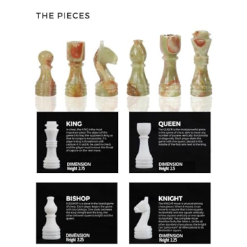 Radicaln Marble Chess Set 12'' Inches White and Green Onyx Handmade Marble Chess Pieces for Chess Set Board Game - Chess Set, Checker Board Game - Travel Set Chess Figure