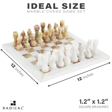 Radicaln Marble Chess Set 12'' Inches White and Green Onyx Handmade Marble Chess Pieces for Chess Set Board Game - Chess Set, Checker Board Game - Travel Set Chess Figure