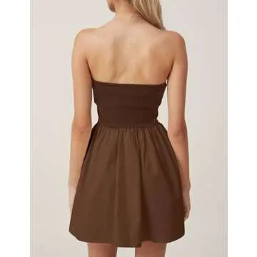 MISSACTIVER Women Strapless Tube Top Mini Dress Coffee