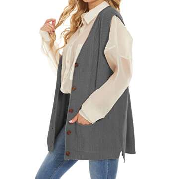 Hyipels Women's Sweater Vest,Long Cable Loose Knitted Sleeveless V Neck Casual Sweaters Tank Top S~X...