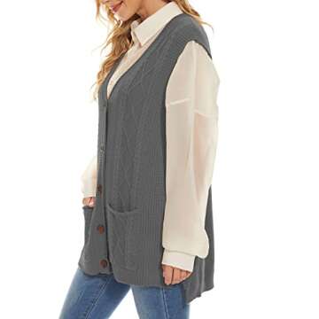 Hyipels Women's Sweater Vest,Long Cable Loose Knitted Sleeveless V Neck Casual Sweaters Tank Top S~XL