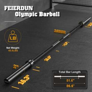 FEIERDUN 7FT Olympic Barbell, 1900LBS Strength Training Bar for Weight lifting, Alloy Steel, Center knurl, Suitable for 2 inch Plates