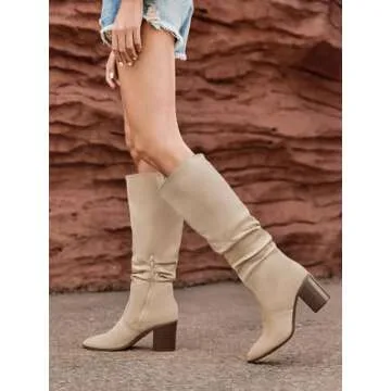 Huiyuzhi Womens Pointed Toe Knee High Boots - Stylish & Comfortable