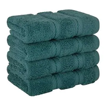 American Soft Linen Luxury Washcloths for Bathroom, 100% Cotton 4 Piece Turkish Wash Cloth Set, 13x13 in Soft Rags for Body and Face, Teal Washcloths