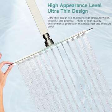 SR SUN RISE 12 Inch Rain Shower Head, High Pressure Rainfall Showerhead Large Waterfall Shower Head Ultra Thin Water Saving, Brushed Nickel 304 Stainless Steel