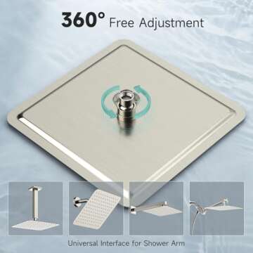 SR SUN RISE 12 Inch Rain Shower Head, High Pressure Rainfall Showerhead Large Waterfall Shower Head Ultra Thin Water Saving, Brushed Nickel 304 Stainless Steel