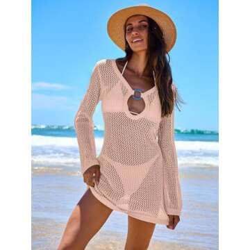 ANRABESS Women Beach Crochet Cover Ups Summer Knit Swimwear Mesh Bathing Suit Hollow Out Dress 2025 ...