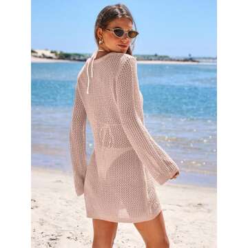 ANRABESS Women Beach Crochet Cover Ups Summer Knit Swimwear Mesh Bathing Suit Hollow Out Dress 2025 Vacation Swimsuit Pink