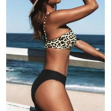 CUPSHE Women's Bikini Swimsuit Twist Leopard Low Rise Two Piece Bathing Suit, L