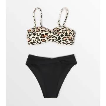 CUPSHE Women's Bikini Swimsuit Twist Leopard Low Rise Two Piece Bathing Suit, L