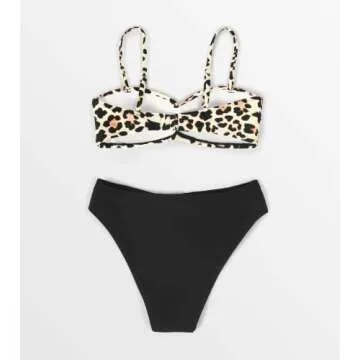CUPSHE Women's Bikini Swimsuit Twist Leopard Low Rise Two Piece Bathing Suit, L