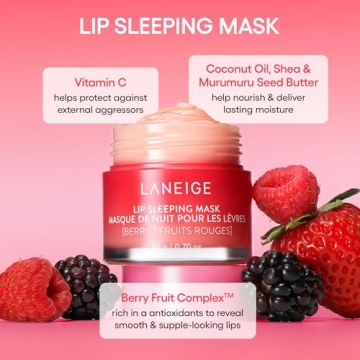 LANEIGE Divine Lip Duo: Lip Sleeping Mask Peppermint Intense Hydration with Vitamin C, Lip Glowy Balm Candy Cane
