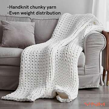 YnM Weighted Blanket, Handmade Chunky Knitted Design, Soft and Cozy, Temperature Regulating and Brea...