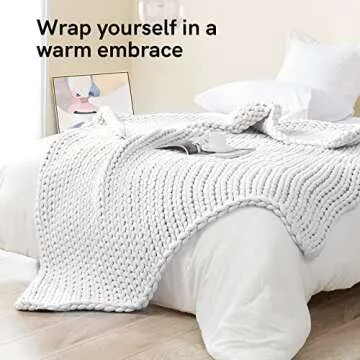YnM Weighted Blanket, Handmade Chunky Knitted Design, Soft and Cozy, Temperature Regulating and Breathable, Machine Washable Throw for Sleep or Home Decor (White, 50x60 Inch, 10lbs)