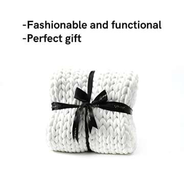 YnM Weighted Blanket, Handmade Chunky Knitted Design, Soft and Cozy, Temperature Regulating and Breathable, Machine Washable Throw for Sleep or Home Decor (White, 50x60 Inch, 10lbs)