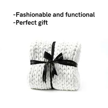 YnM Weighted Blanket, Handmade Chunky Knitted Design, Soft and Cozy, Temperature Regulating and Breathable, Machine Washable Throw for Sleep or Home Decor (White, 50x60 Inch, 10lbs)