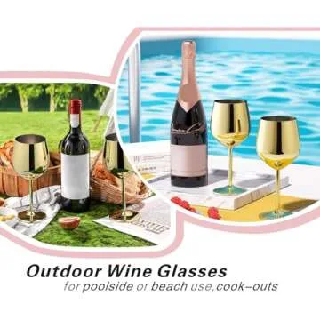 WOTOR Gold Wine Glasses Set of 4, 18oz Unbreakable Gold Goblet, Stainless Steel Wine Glass, Metal Wine Glass for Outdoor, Travel, Camping, Pool, Ideal Gift for Wine Lovers