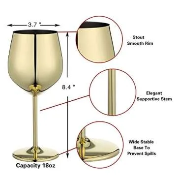 WOTOR Gold Wine Glasses Set of 4, 18oz Unbreakable Gold Goblet, Stainless Steel Wine Glass, Metal Wine Glass for Outdoor, Travel, Camping, Pool, Ideal Gift for Wine Lovers