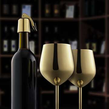 WOTOR Gold Wine Glasses Set of 4, 18oz Unbreakable Gold Goblet, Stainless Steel Wine Glass, Metal Wine Glass for Outdoor, Travel, Camping, Pool, Ideal Gift for Wine Lovers