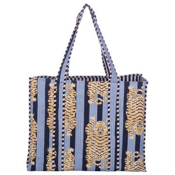 KLAVATE Women 100% Cotton Quilted Shoulder Bag Tote Bag Beach Casual Work Bag Women Large Capacity B...