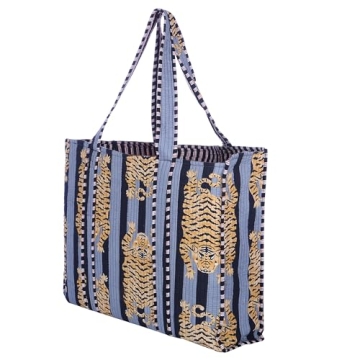 KLAVATE Women 100% Cotton Quilted Shoulder Bag Tote Bag Beach Casual Work Bag Women Large Capacity Bags for Shopping (DESIGN 4)