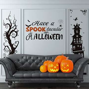 3 Sheets Halloween Wall Decals Tall Home Wall Decal Bats Ancient Castle Home Decor Removable DIY Art for Halloween Party Supplies