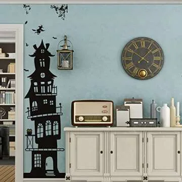 3 Sheets Halloween Wall Decals Tall Home Wall Decal Bats Ancient Castle Home Decor Removable DIY Art for Halloween Party Supplies