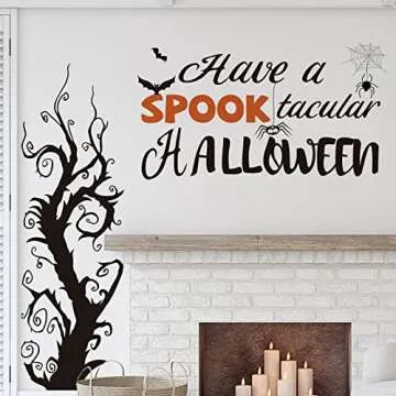 3 Sheets Halloween Wall Decals Tall Home Wall Decal Bats Ancient Castle Home Decor Removable DIY Art for Halloween Party Supplies