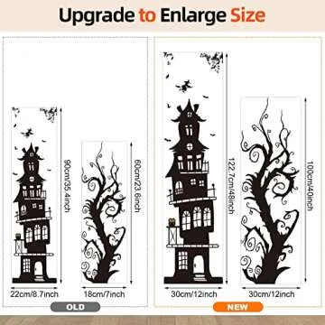 3 Sheets Halloween Wall Decals Tall Home Wall Decal Bats Ancient Castle Home Decor Removable DIY Art for Halloween Party Supplies