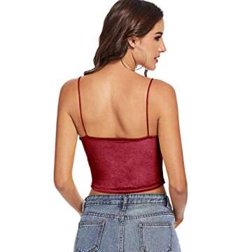 Romwe Burgundy Velvet Crop Cami Top for Women